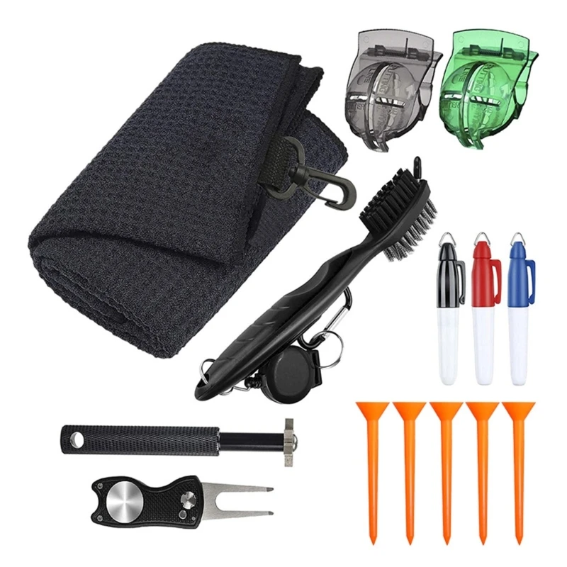 Golf Club Brush And Towel Cleaner Complete Kit With Dual Sided Groove Cleaning Brush And Spike For Putter Wedge And Ball Care