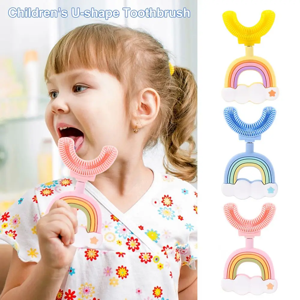 Soft Baby Oral Health Care Rainbow Children’s Toothbrush 360° Thorough Cleaning Teeth Clean Brush U-shape Toothbrush