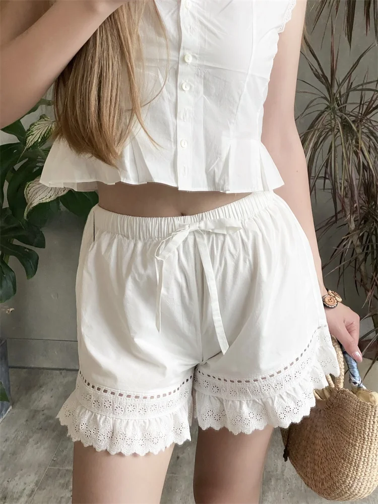 Susan Do taille haute dentelle brodée évider deux tons ort pantalon femme minceur décontracté jambe droite pantalon