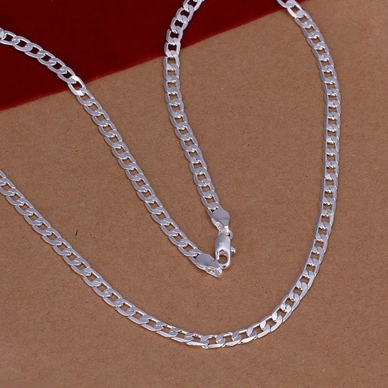 16-30inch Silver color necklace exquisite luxury gorgeous charm fashion  4MM chain women men  jewelry stamped 925