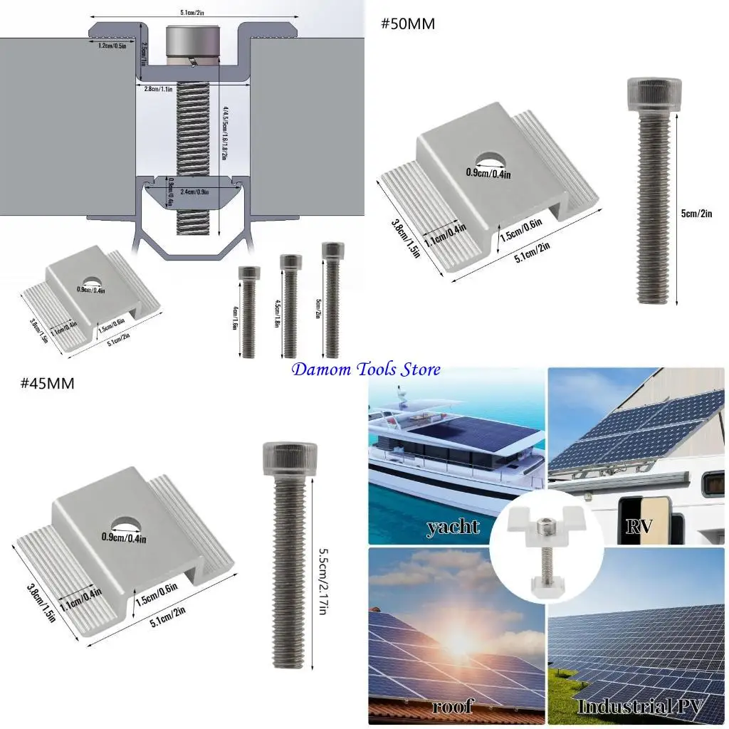 57BE 12 Pcs Aluminum Alloy Solar Panel Clamps Wide Photovoltaic Mounting Bracket