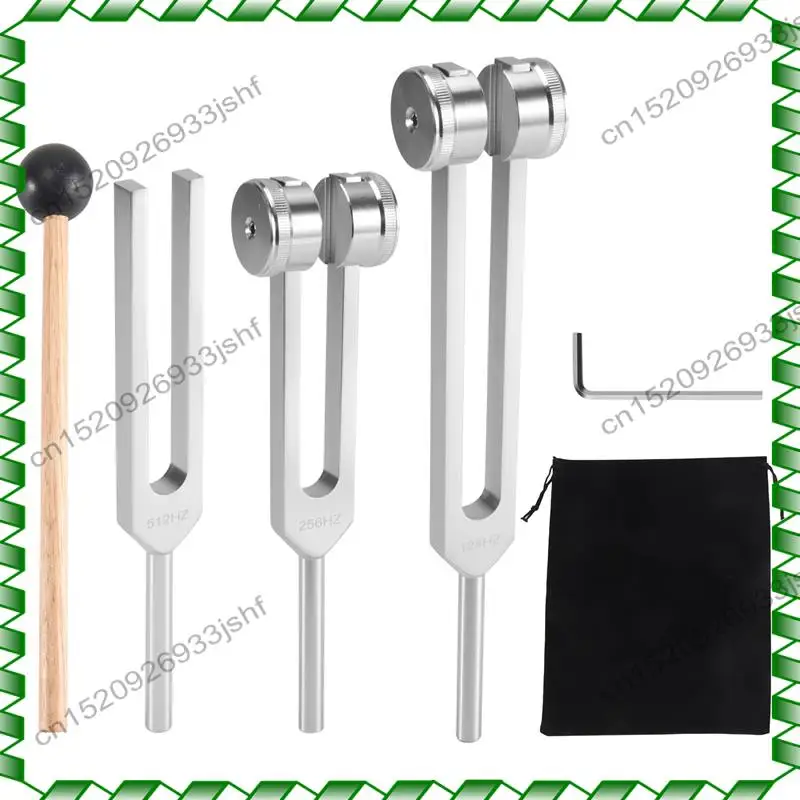 -BOFF (128 Hz, 256 Hz, 512 Hz) stemvorkset, stemvorken met reflexhamer voor chakra/genezing/geluidstherapie/DNA-reparatie