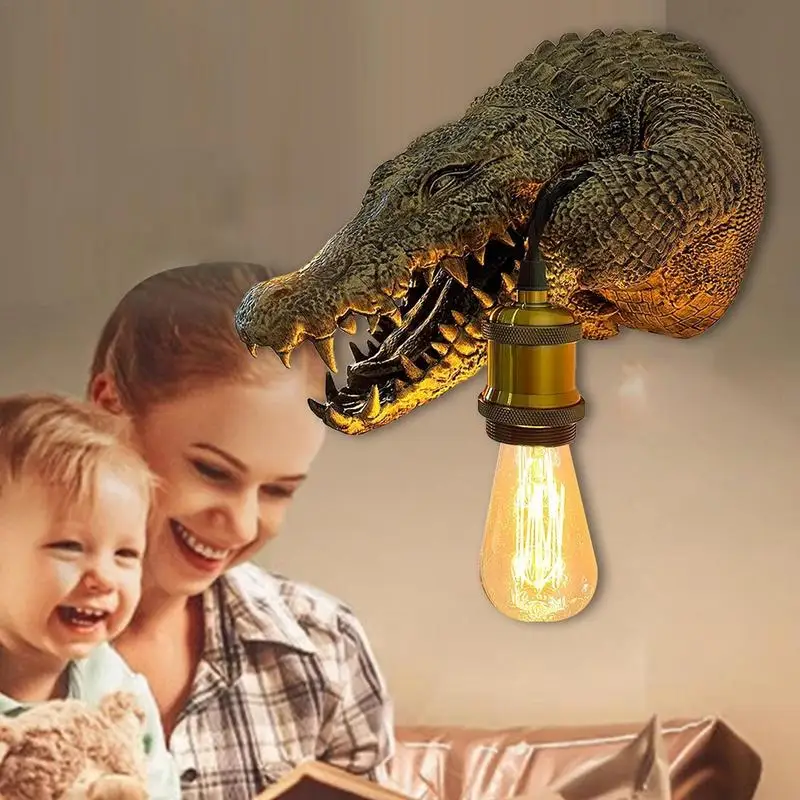 Crocodile Light Resin Crocodile Bedroom Light Wall Lamps Creative Alligator Night Light Wall Sconce For Boys Girls For Bedroom