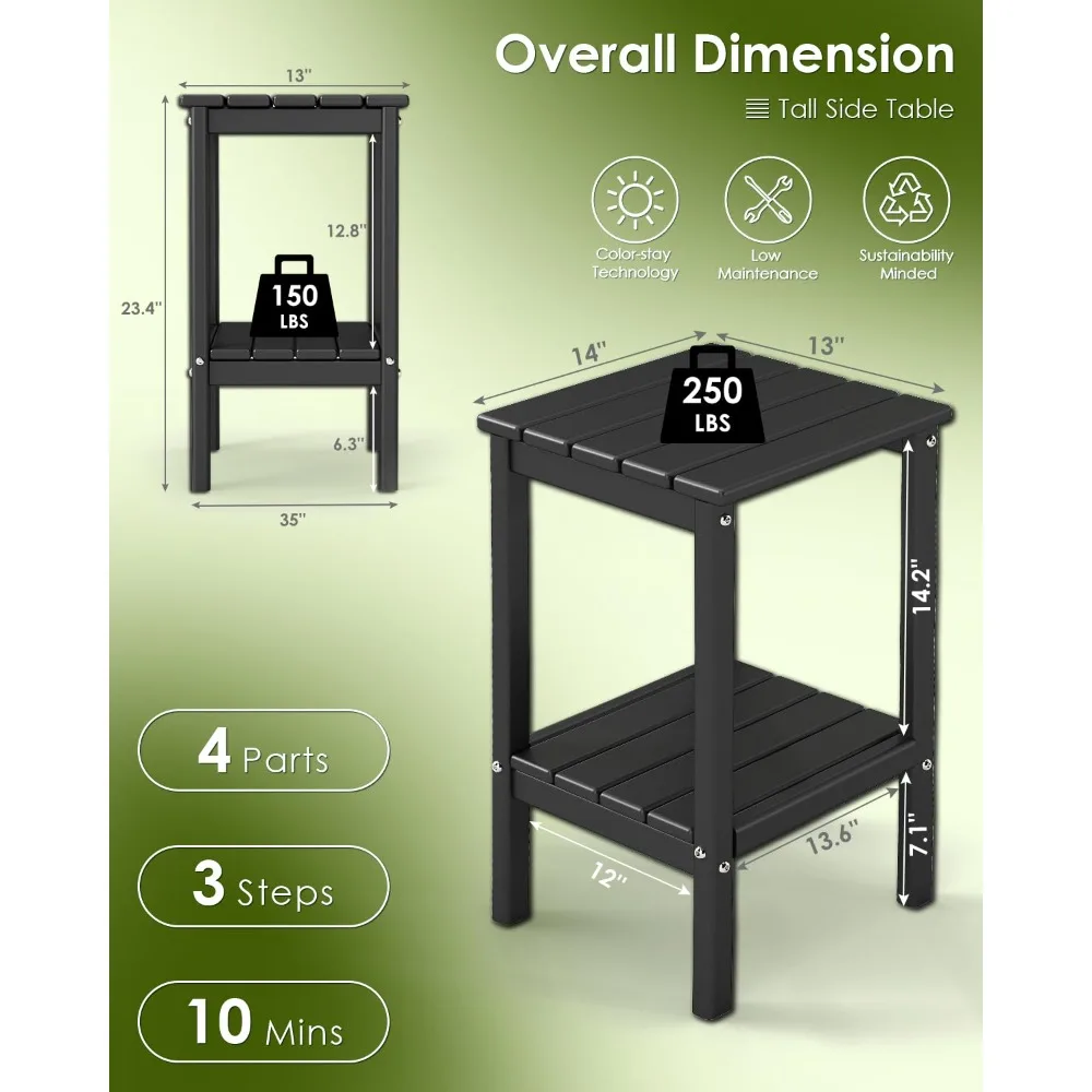 

Tall Outdoor Side Table Set (2 Pieces), Patio Adirondack Style Side Table, Customizable