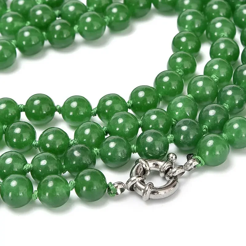 

Long 50" 6mm Green Jade Gemstone Round Beads Necklace