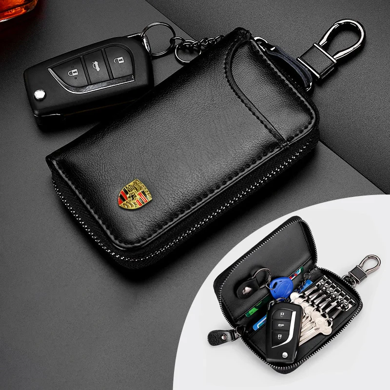 Three-dimensional Metal Logo Car Key Case Keychain For Porsche Cayenne Panamera Macan 911 718 Taycan Boxster Cayman 918 Pajun