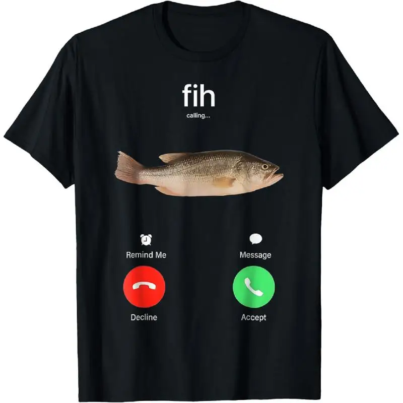 

Streetwear Graphic Tee 100% Cotton Unique Gift for [100% Cotton] Fih Calling Remind me Message Decline T - shirt Retro Vintag