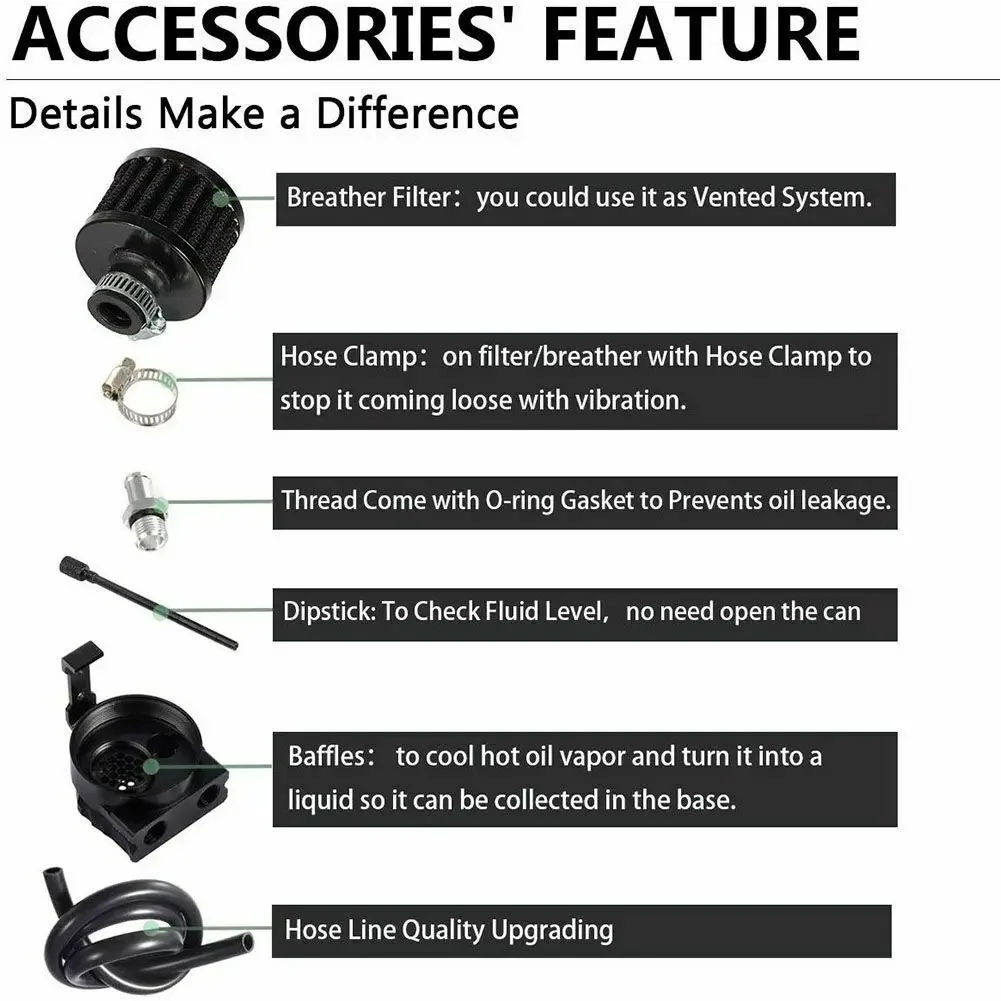 Tanque de aceite de tanque de depósito de lata de captura de aceite de aluminio con deflector Universal con filtro de ventilación OCC-1020A