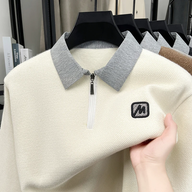 نصف ارتفاع سستة سترة الرجال الخريف والشتاء الرجال وهمية قطعتين قميص طوق محبوك قاعدة أعلى