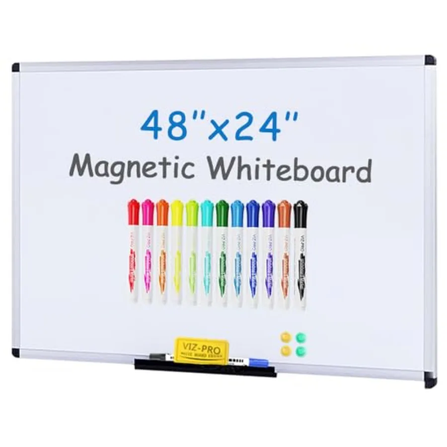 

Magnetic Whiteboard/Dry Erase Board, 48 X 24 Inches, with 1 Eraser and 4 Magnets and 14 Markers