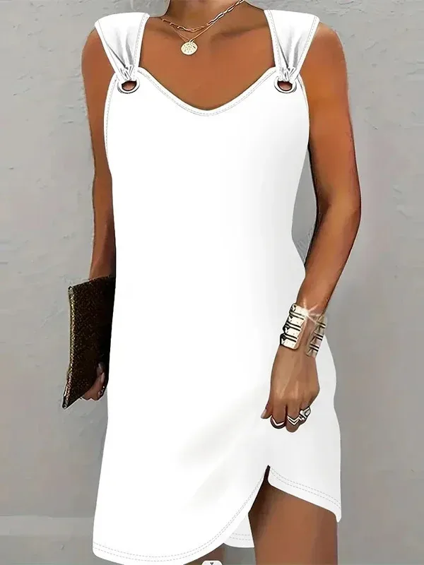 Women's Fashionable Casual Solid Color Suspender Dress Sleeveless Summer Comfortable Skirt fashion sweet mini dress tops Q2B7