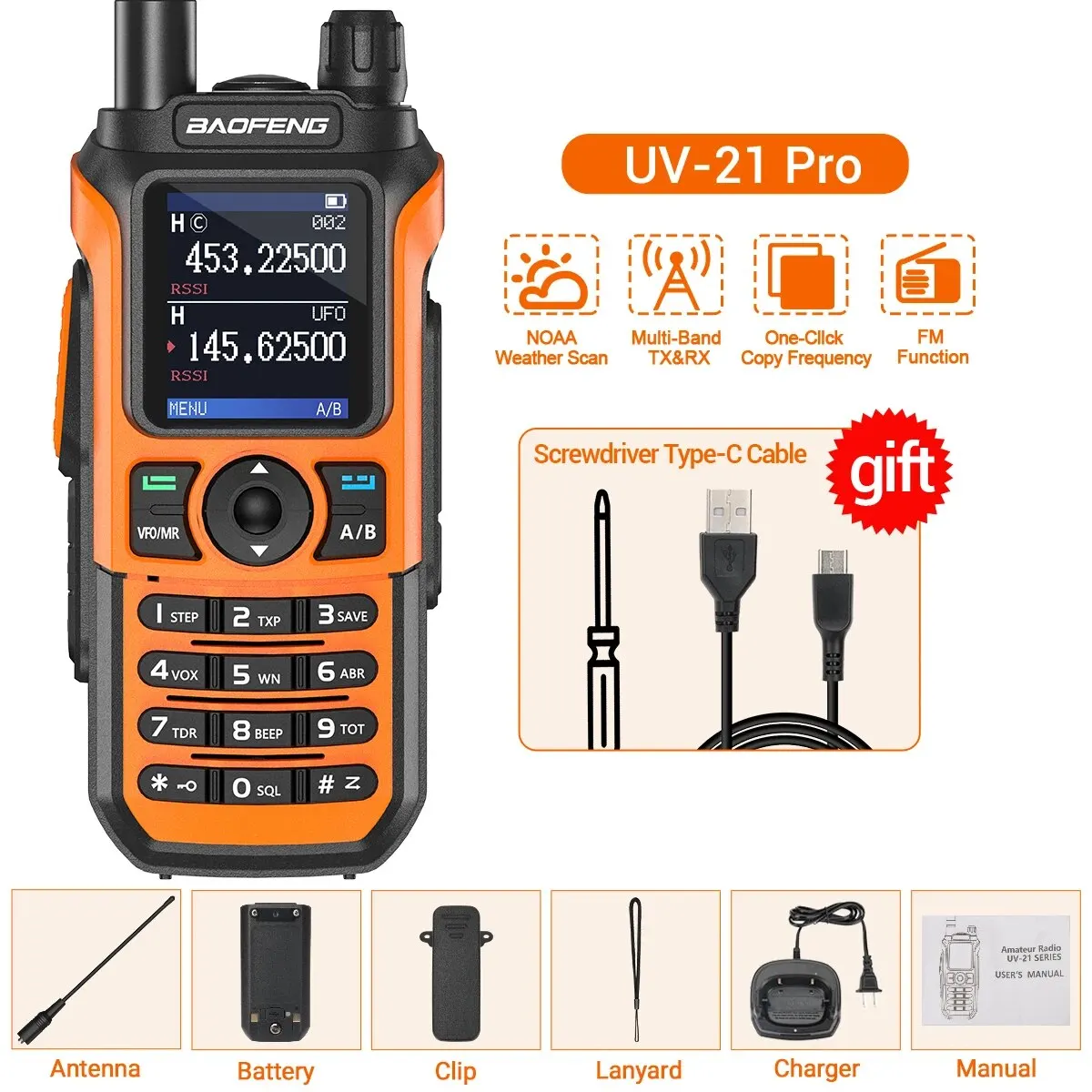 Baofeng Uv 21 Pro Draadloze Kopieer Frequentie Walkie Talkie 16 Km Am Lange Afstand Waterdichte Multi-Band Type-C Oplader Ham Radio Uv 5r