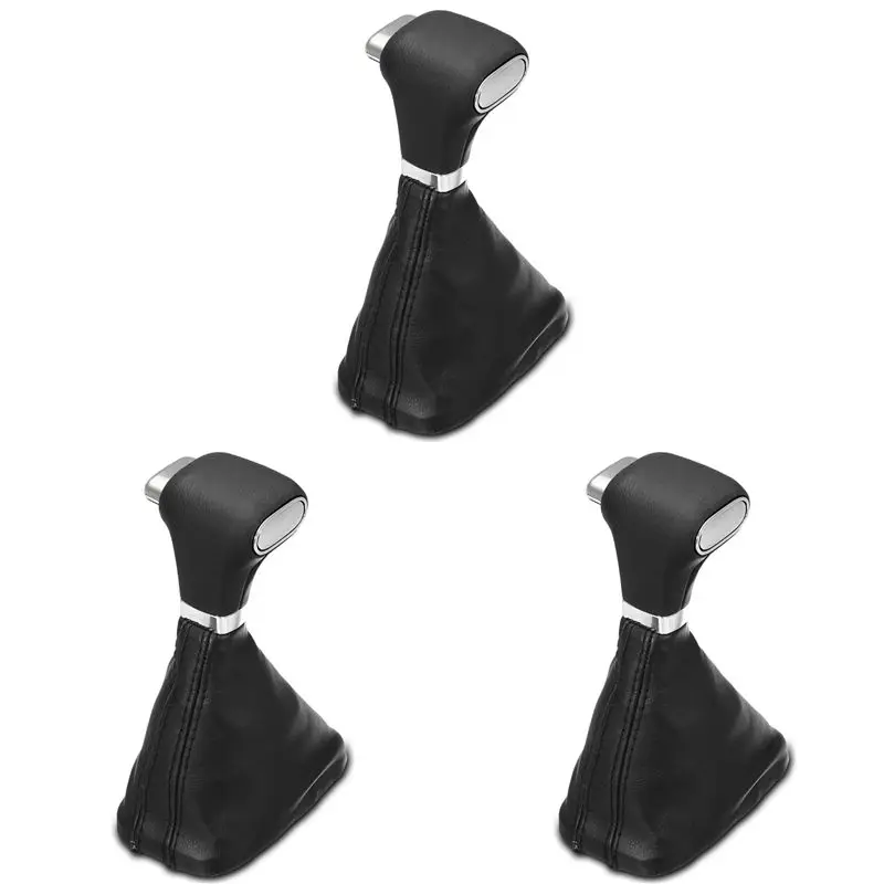 3X Car AT Car Gear Shift Knob Gaitor Shifter Lever Gear Stick Knob Leather Cover For Skoda Tiguan Touran Bora Passat-A08Q