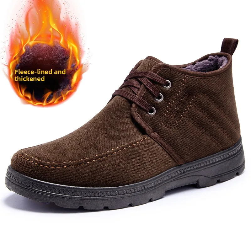Herren Winterstiefel, Schnürstiefel mit Fleece-Futter, knöchelhohe Stiefeletten, rutschfeste, dicke Sohle, warm, für ältere Herren, lässige Baumwollschuhe. – Detail 9
