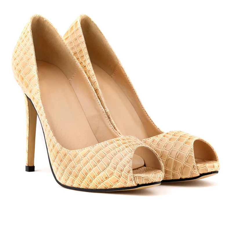 

Apricot Red Black Alligator Grain Peep Toe Pumps Thin Heel Mary Jane High Heels Shallow Slip On Women Party Shoes