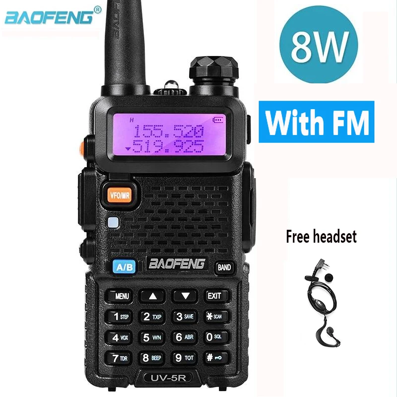 

baofeng uv5r 8w walkie talkie radio am fm ham radio communicator professional 100km handy cb car radio scanner hf uhf vhf long