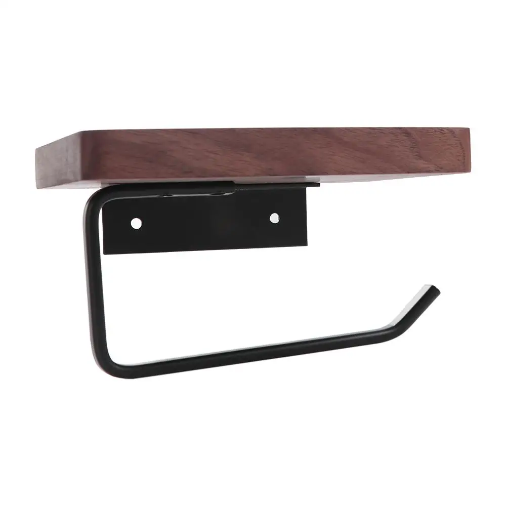 Natural Walnut Wooden Toilet Tissue Roll Holders Wooden Wall-Mounted Toilet Paper Holder Durable Rectangular Towel Roll Shelf
