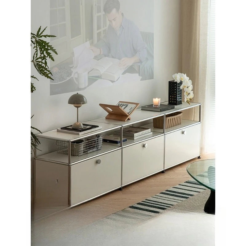

TV cabinet module modern simple living room ins wind stainless steel medieval storage locker