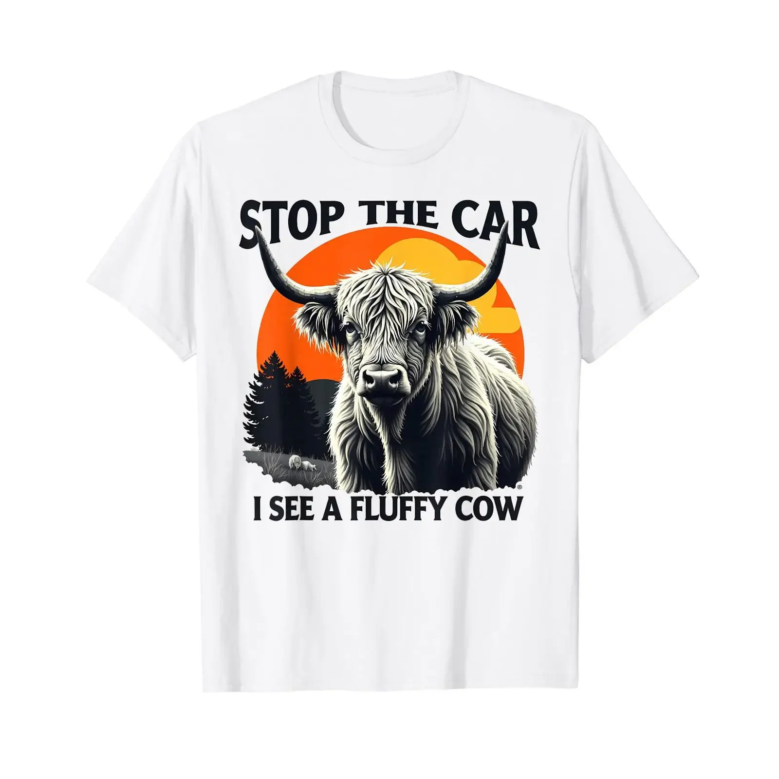 Funny Retro Highland Cow Lover Stop The Car I See Fluffy Value T Shirt vintage Washed fashion Comfortable Unisex Casual