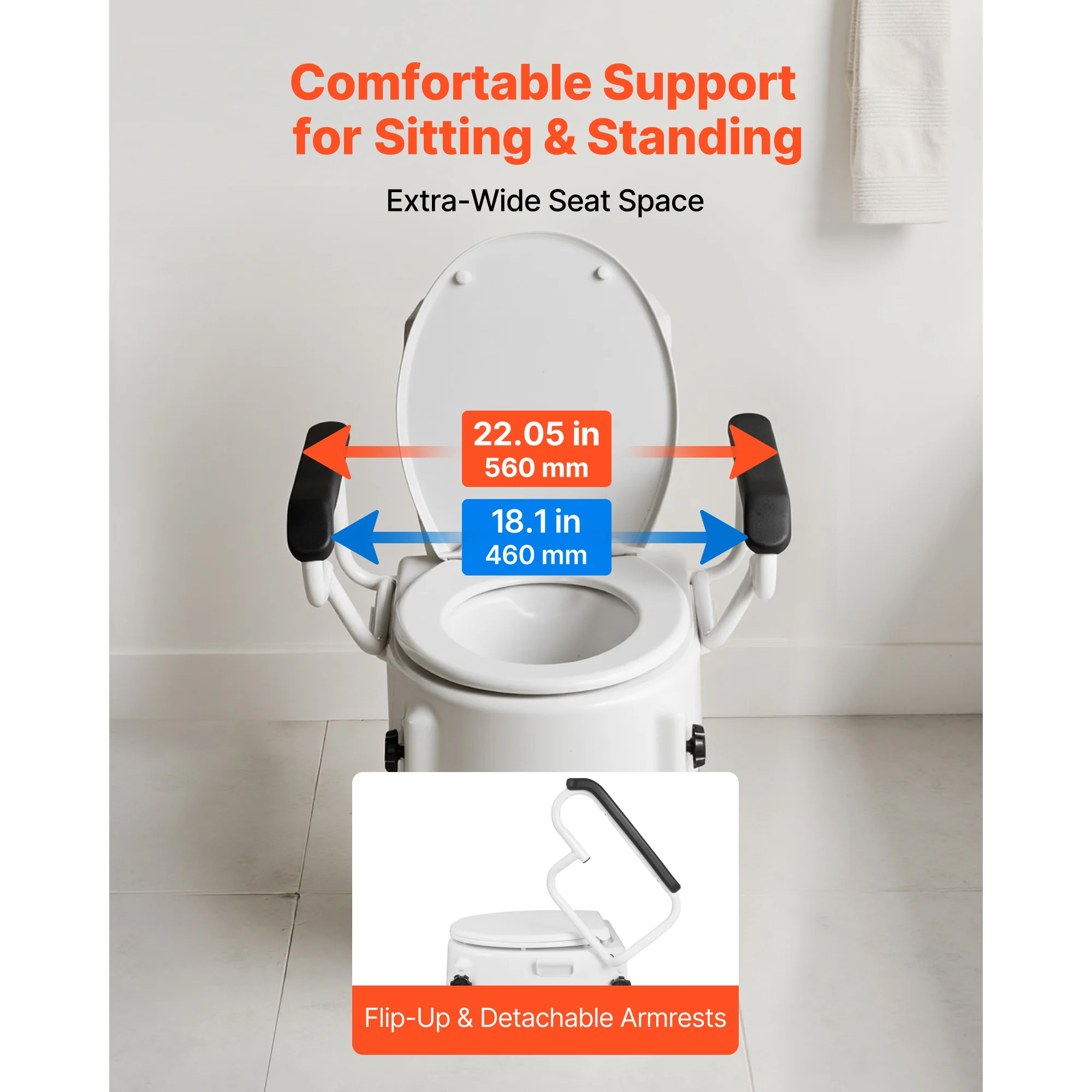 Raised Toilet Seat with Arms, 3 Height Levels