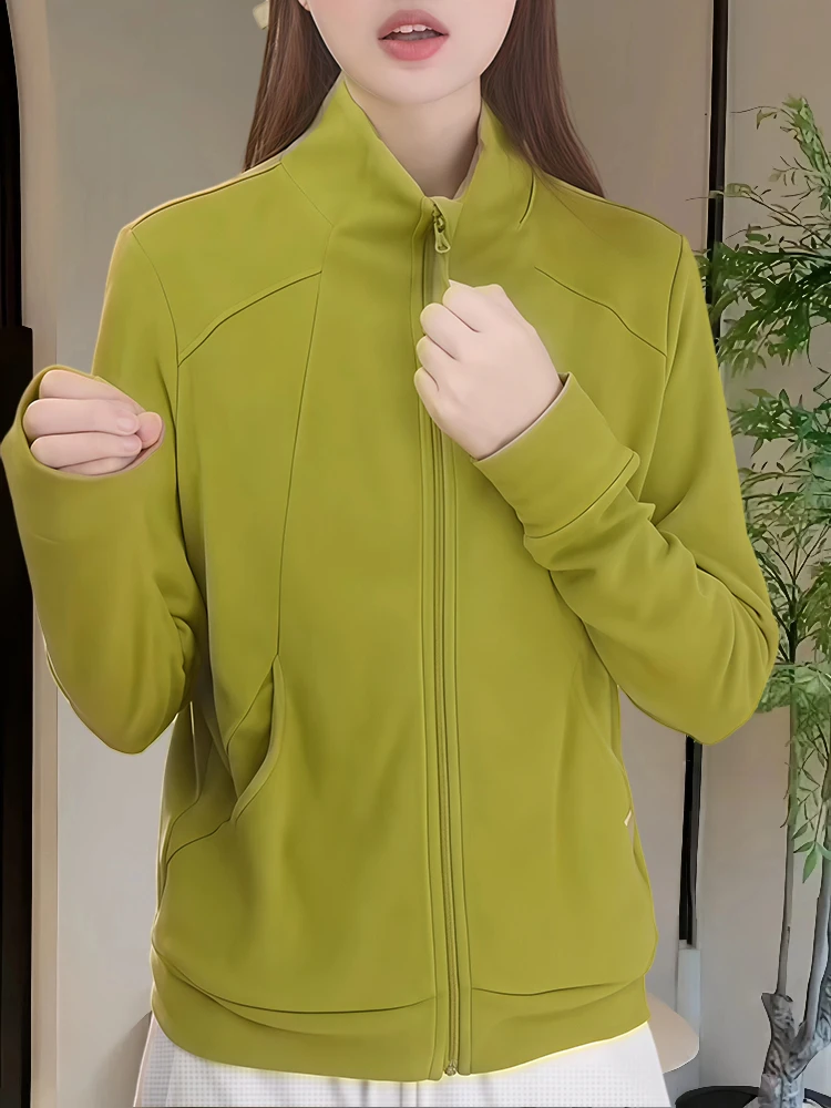 

Slimming Long Sleeve Sweatshirt Women's Spring Autumn Korean Style Ageless Design Color Stand Collar Sports Jacket