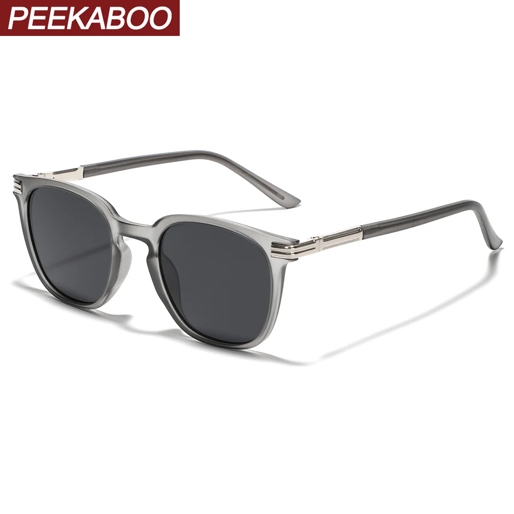 Peekaboo square frame sunglasses for men TR90 retro style polarized sun glasses for women uv400 ultralight unisex grey green