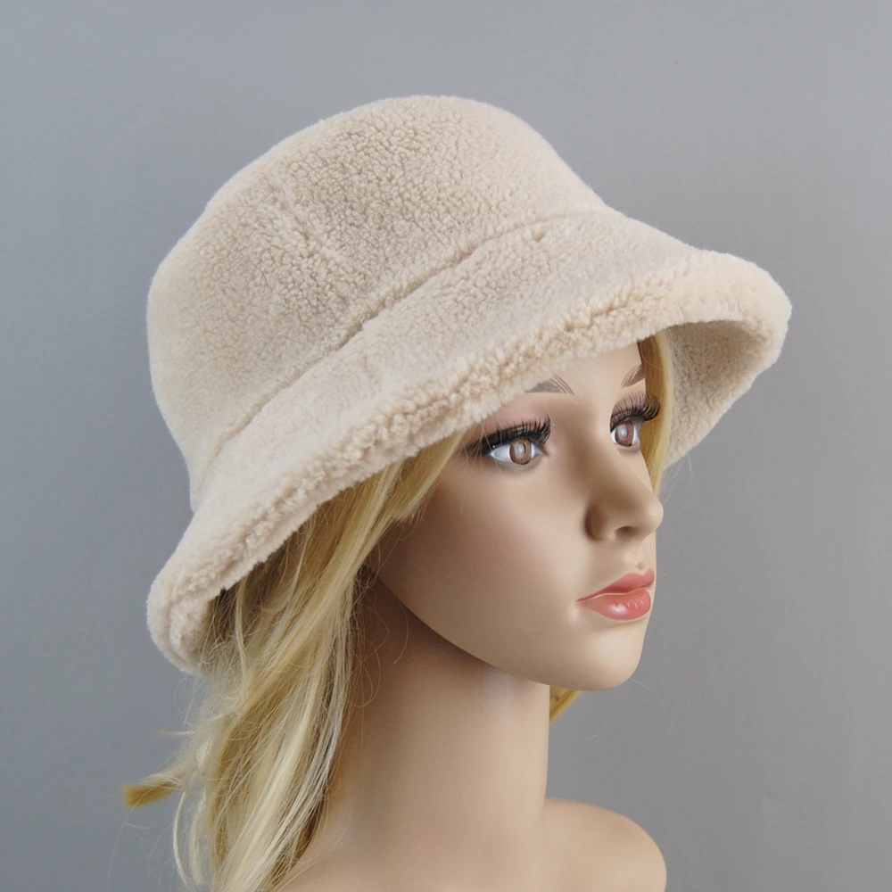 Shearling Sheepskin particles Hats Women Winter Warm Classic Luxury Caps High Quality Hat Ladies Fashion New Design Bucket Cap