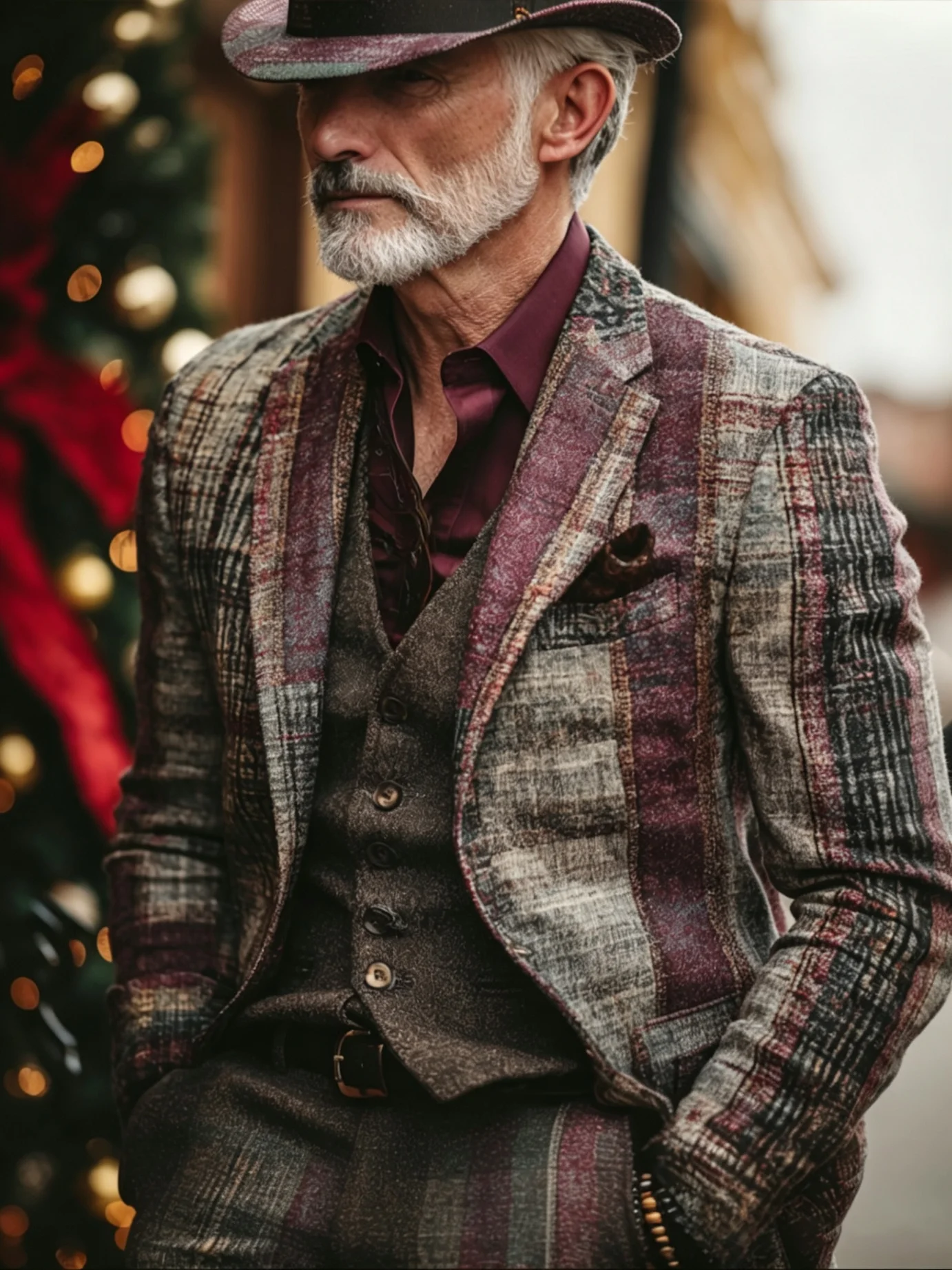 Luxury Vintage Plaid Tweed Blazer Suit Set 3 Piece Mens Wool Jacket Vest Pants Wedding Groom Party Custom Made M264394 view 3