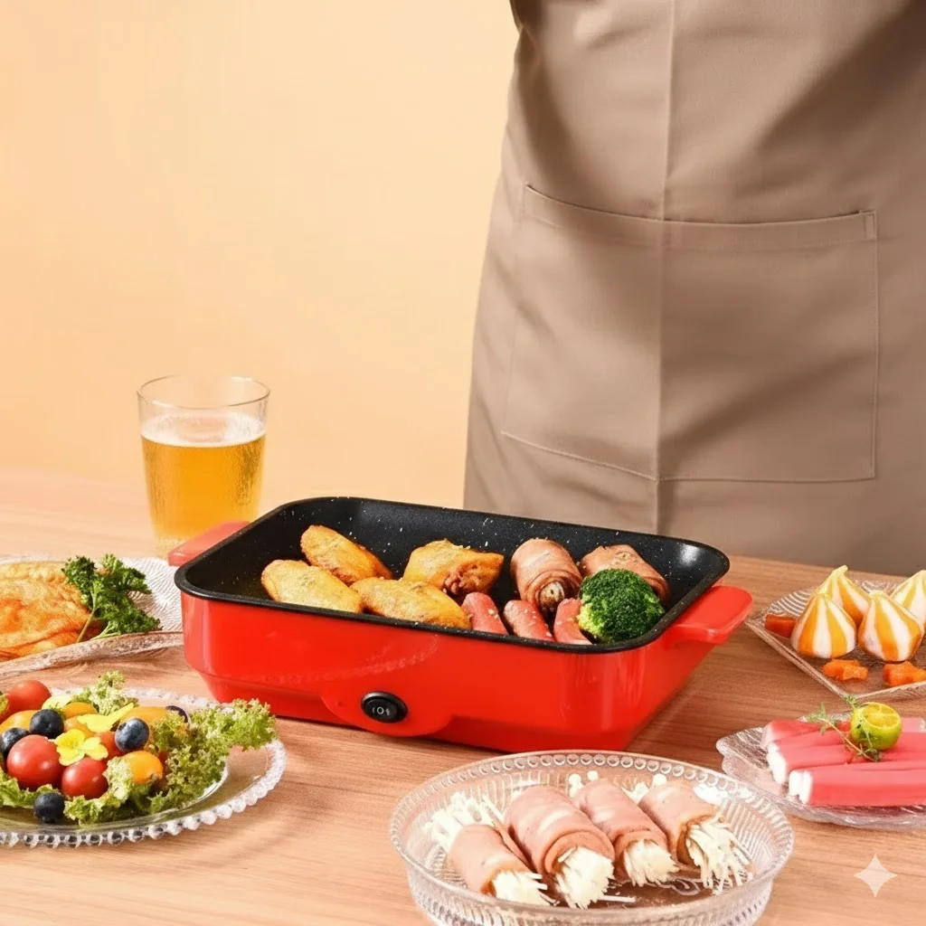 Mitcmolard 2026 Multi-function Electric Grill Pan Barbecue Home Use Barbecue Frying Meat Integrated Pot Electric Oven