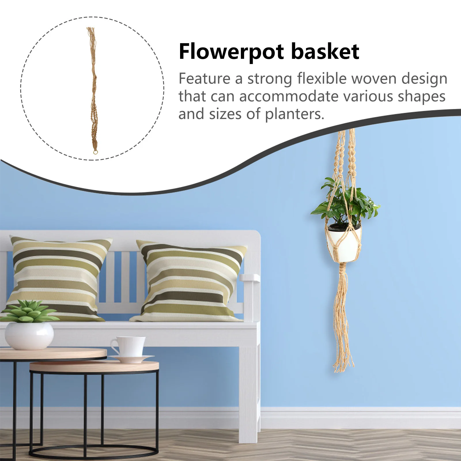 

2Pcs Hemp Rope Hanging Plant Basket Stylish Flexible Holder for Pots Indoor Outdoor Garden Balcony Decoration