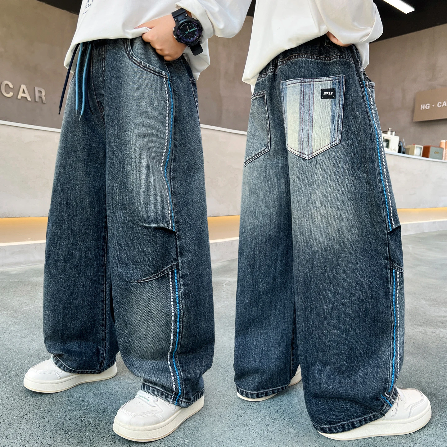 Boys Spring Autumn Baggy Wide Leg Jeans Vintage Loose Denim Trousers Kids Casual Streetwear Pants For 5‑14Y