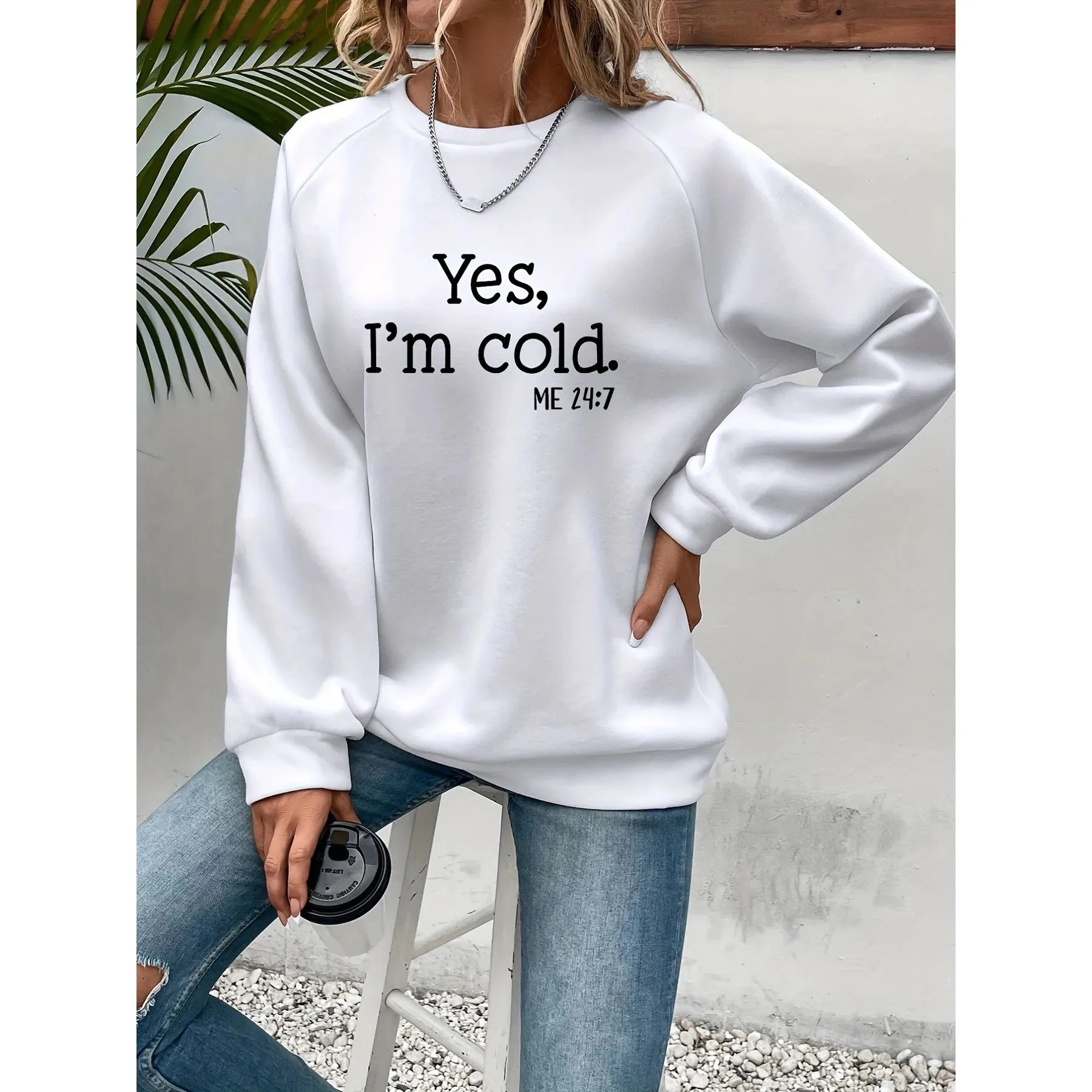 

Женская толстовка с надписью "Yes I'm Cold Letter Printed", длинный рукав, модная повседневная уличная одежда, удобный крой, осенний топ