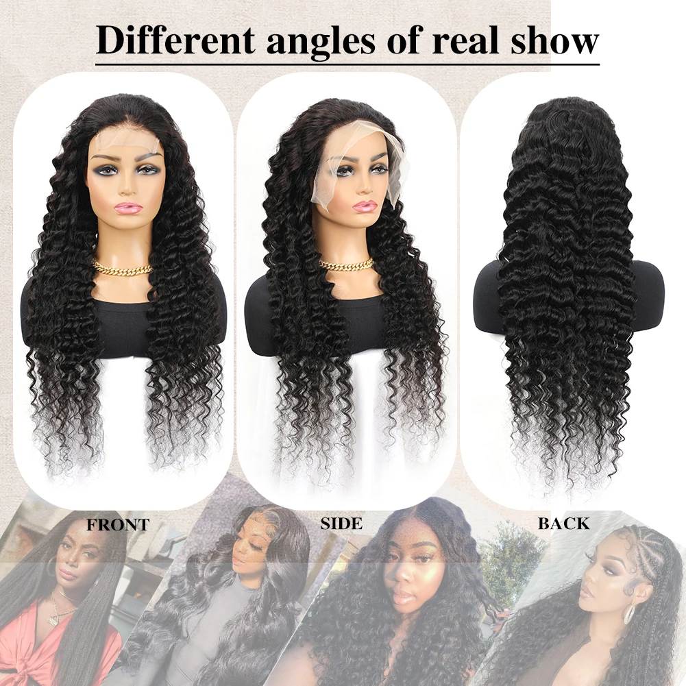 Wig 13X6 13X4 4X4 gelombang dalam HD renda transparan rambut manusia ketebalan 180 telah ditanami dengan wig rambut bayi