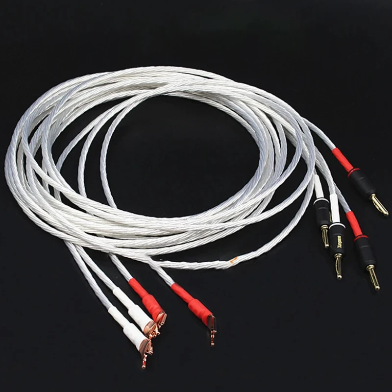 

Hi-end 4 To 4 Speaker Cable Silver Plated Copper HiFi Audio Loudspeaker Wire Banana & Spade Plug