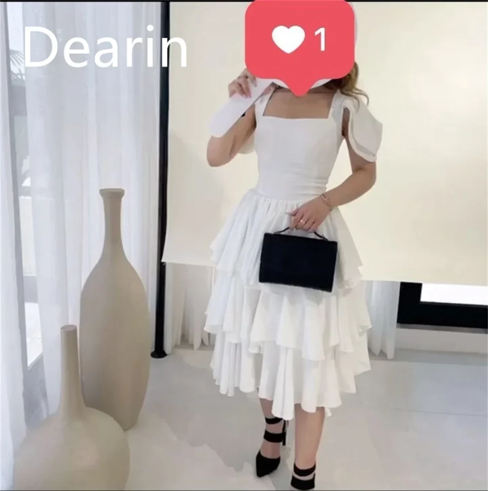 Customized Saudi Arabia Dearin Square Collar A-line Knee Length Skirts Shirred Bespoke Occasion Dresses Formal Dress Evening Pro