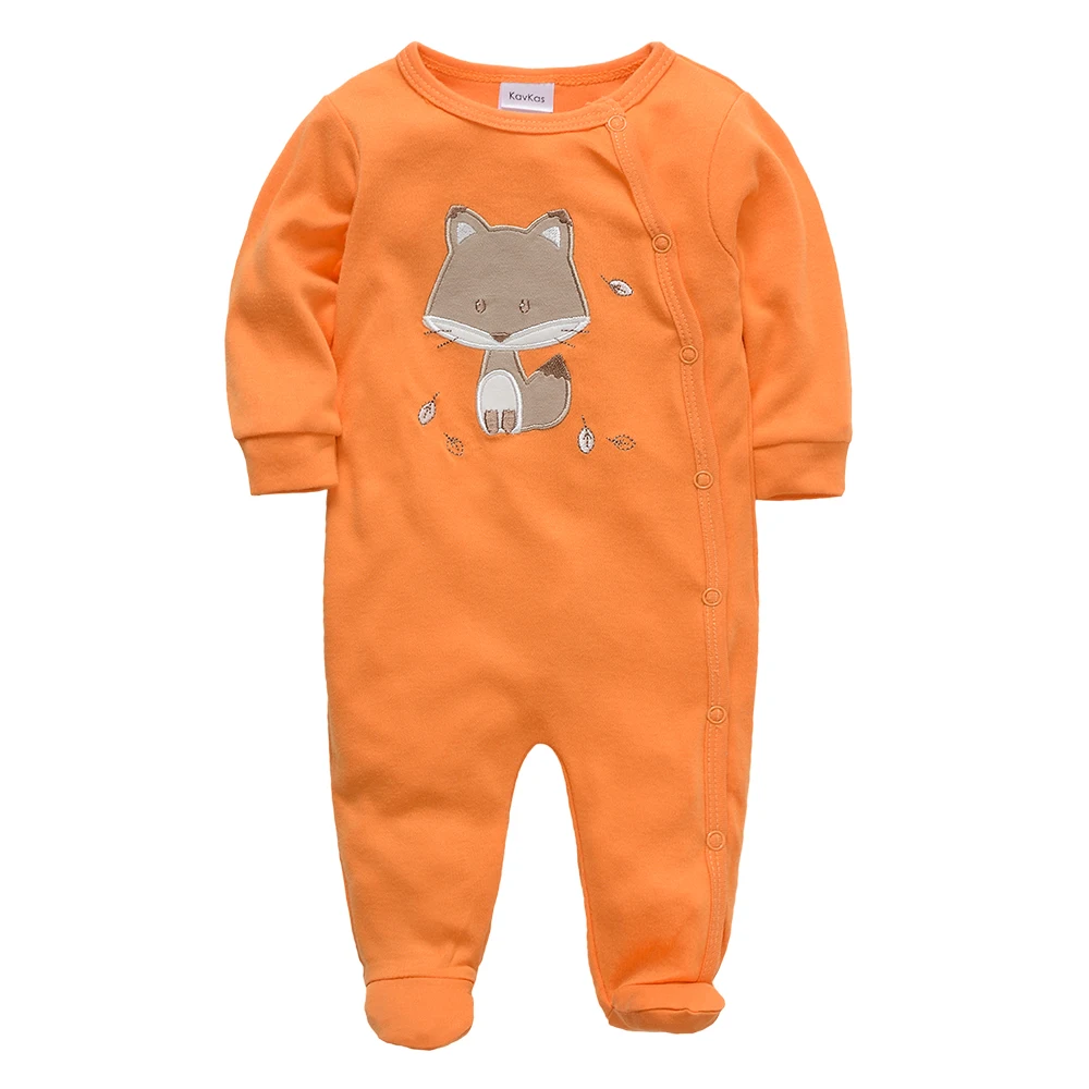 KAVKAS Baby Boys Clothing Cotton Cartoon Printing Kids Rompers Knit Newborn Overalls Orange Pajamas Baby Jumpsuit