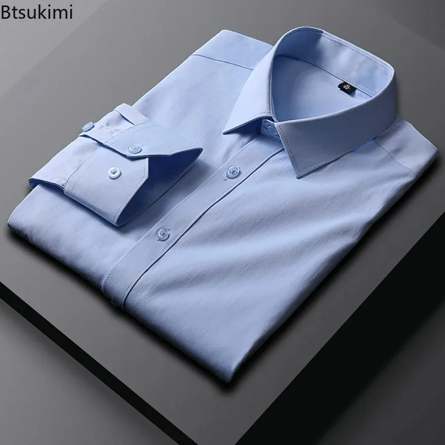 

2024 Men's Long Sleeve Dress Shirt Formal Office Business Office Turn Down Collar Shirt Male Club Party Evening Shirts Male Tops