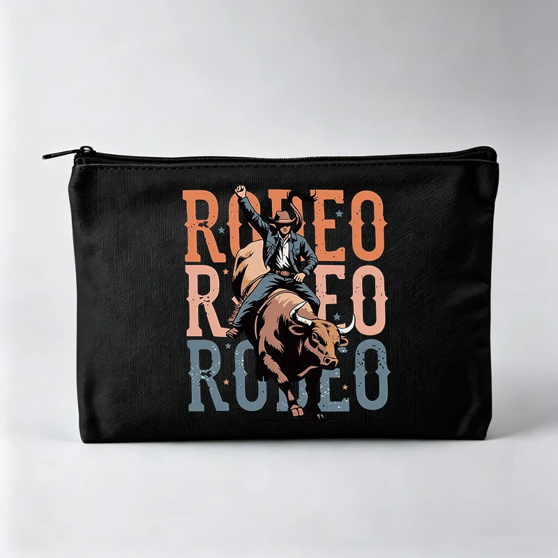 Women's Western Rodeo Graphic Makeup Bag, Zipper Cosmetic Pouch for Daily Use