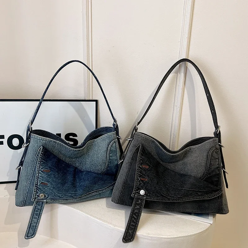 Denim grande capacidade bolsa de ombro feminina moda feminina 2024 nova alta qualidade casual retro bolsa de viagem