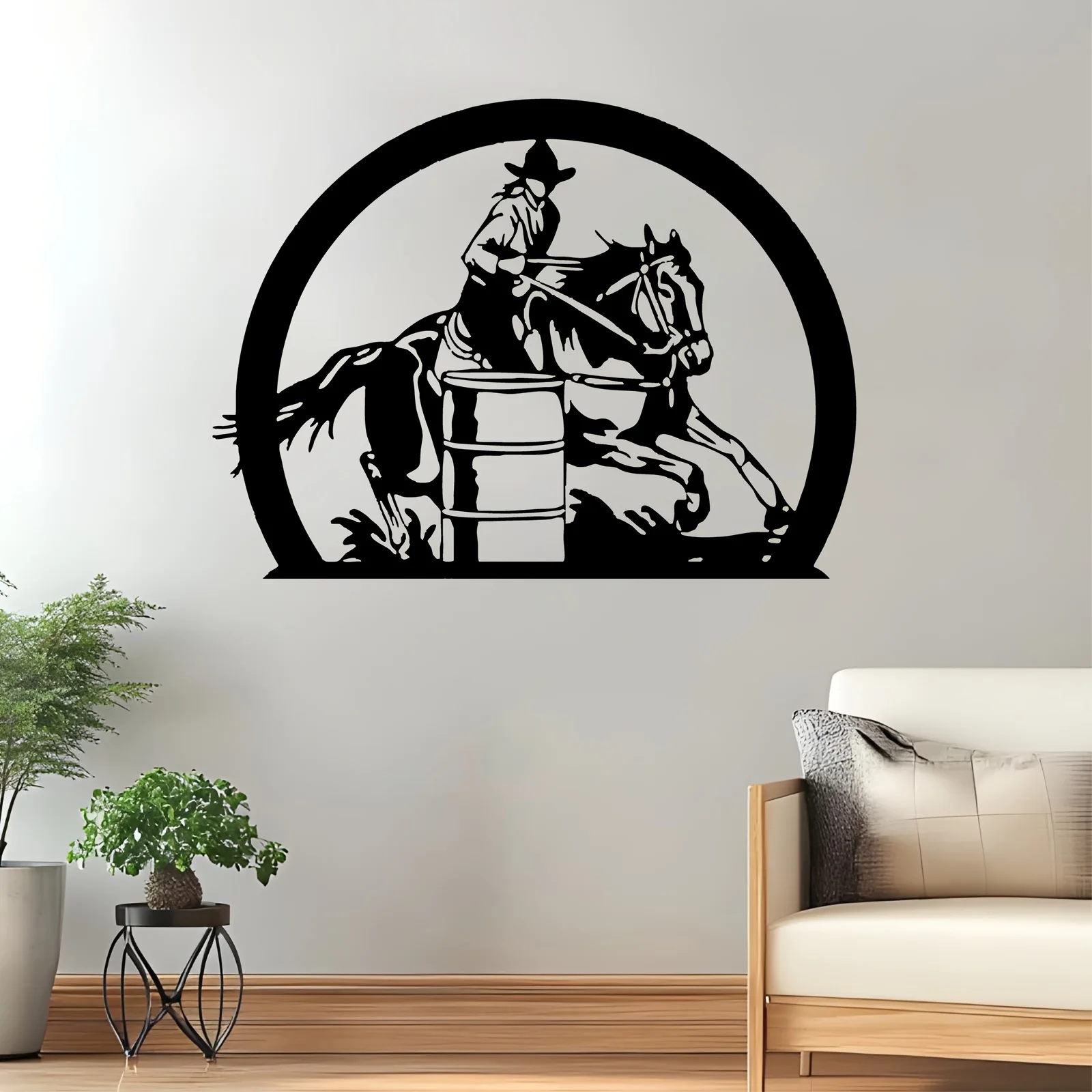 1pc Barrel Racing Cowboy Metal Wall Art, Weather-resistant Iron Decor for Ranch & Backyard Fence, Western Style Ornament
