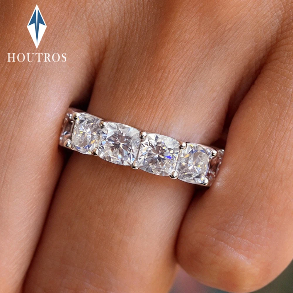 5mm 0.6CT Cushion Cut All Moissanite Ring 925 Sterling Silver Full Eternity Engagement Rings Anniversary Wedding Bands Jewelry