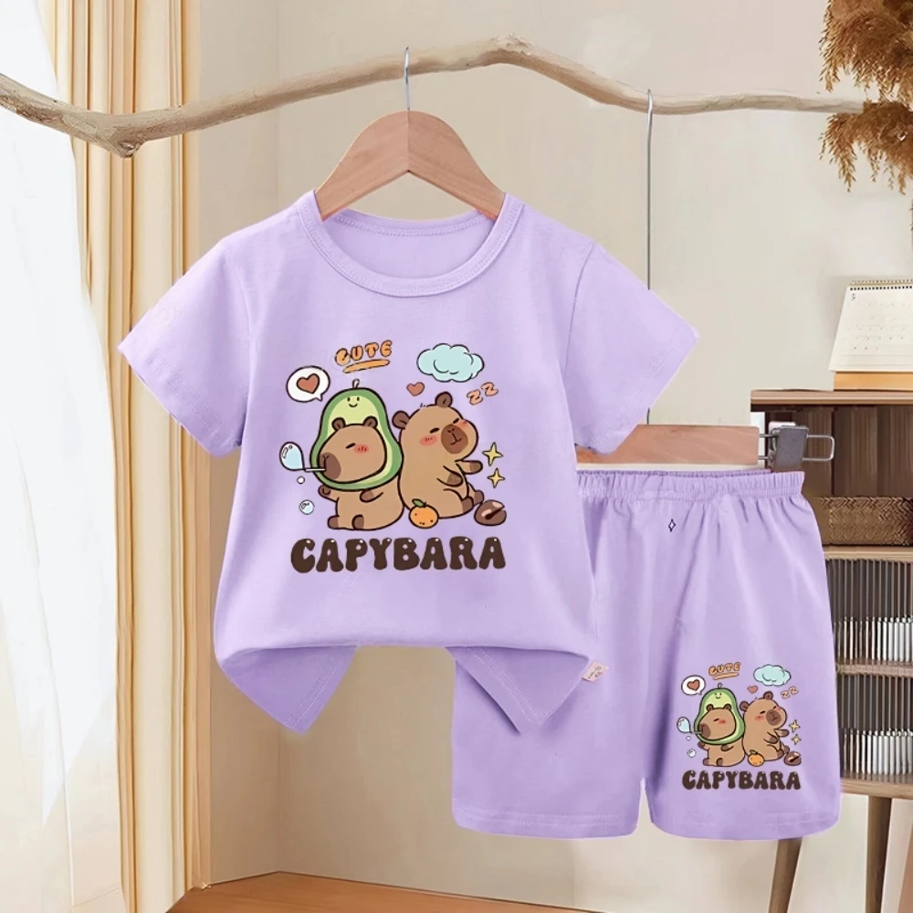 

Capybara Girl Clothes Cute Loungewear Print Summer Girl Outfits Casual Fashion Sets for Children Comfortable Children's Clothing