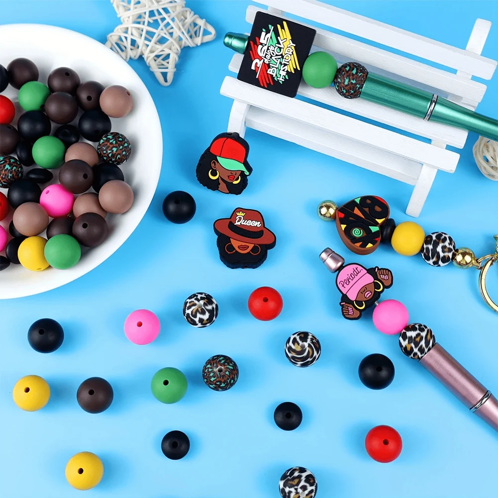 10/25/70PCS Fashion Girl Design June Theme Silicone Bead Set, Used for DIY Handicrafts, Straps, Keychains, etc