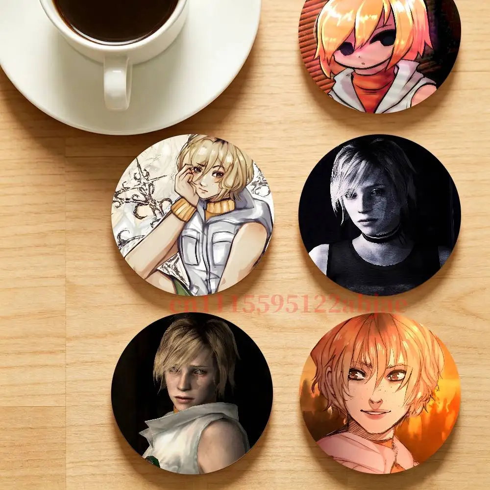 C-Cheryl mason S-Silent Hill Wooden Cup Mat Cappuccino Vodka Juice Water Coaster for Flower Shop