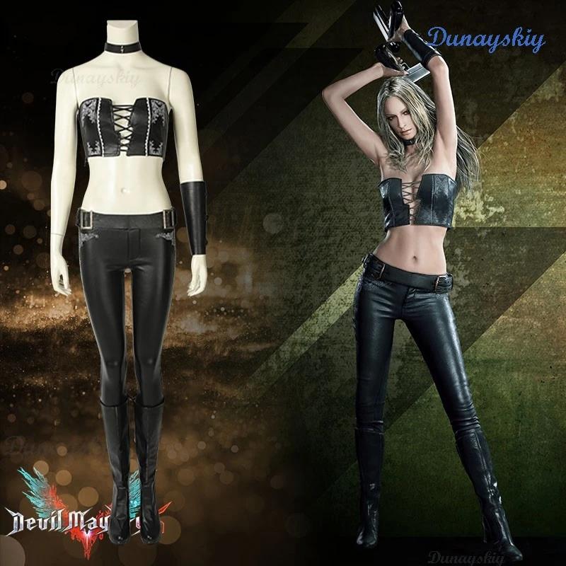 DMC Trish Косплей Костюм Парик Черный Топ Брюки Игра Devil Hunter May Cry Женский Сексуальный Парик Хэллоуин Карнавал Аниме Униформа Для Ролевых Игр