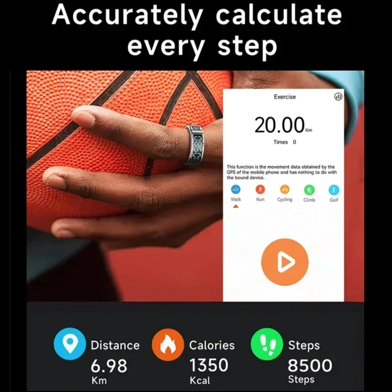 Anillo inteligente con caja de carga-5ATM, rastreador de salud de pasos impermeable, Monitor de ritmo cardíaco y oxígeno en sangre, monitoreo del sueño, pantalla LCD