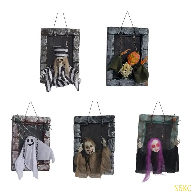 

N5KC Horror Theme Animated Ghostly Gravestone With Red Glowing Eyes Terrifying Voice Effect For Porch Garden Displays