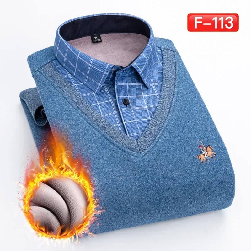 Men's Shirts Men's Warm Thickened Fake Two-piece Shirts Men's High-quality Shirts Men's Sweaters Men's Warm Clothes  Shirt Men