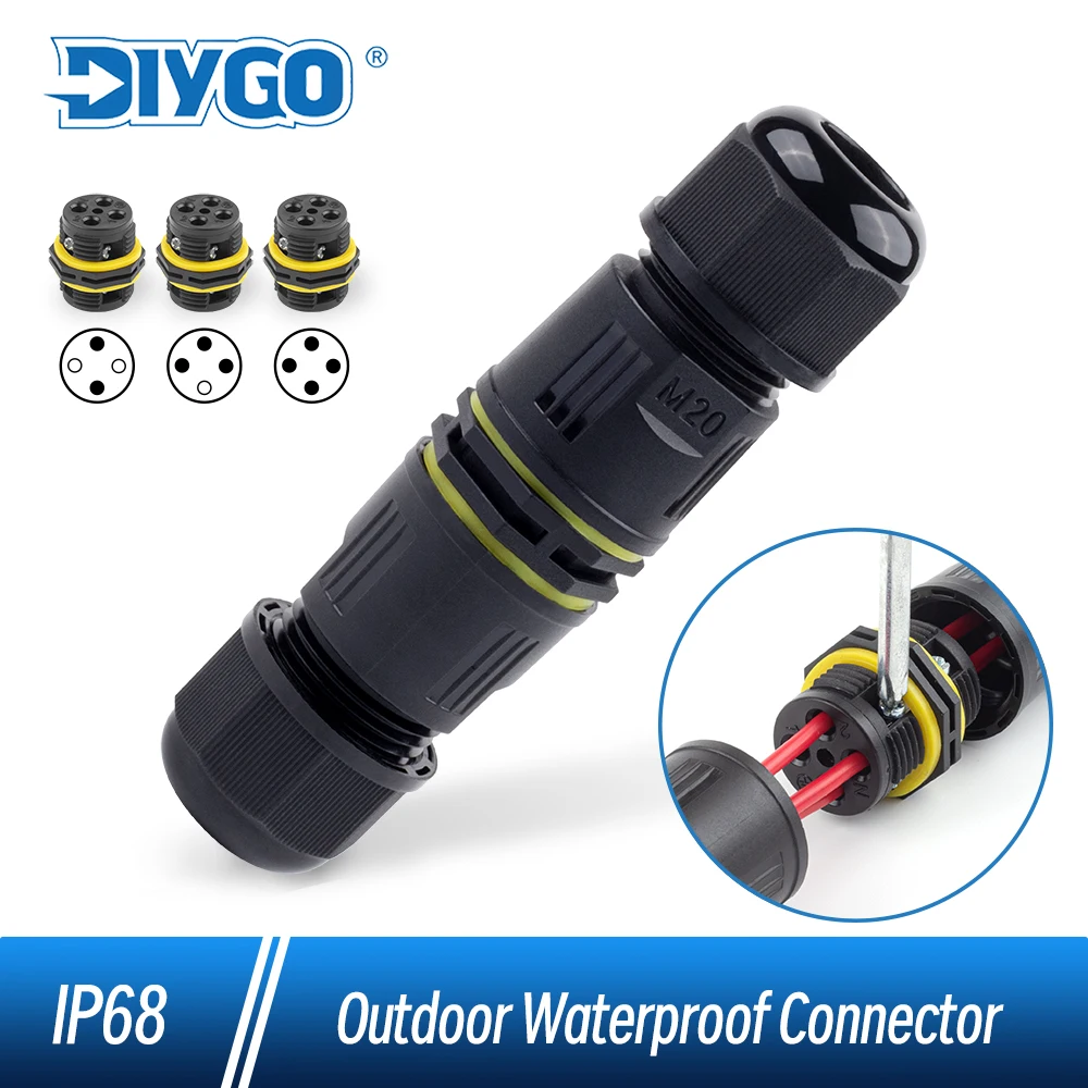 

IP68 M20 Outdoor Waterproof Connector 2/3/4 Pin Screw Crimping Wiring Rainproof Electrical Cable Wire Terminal Sealed Connectors