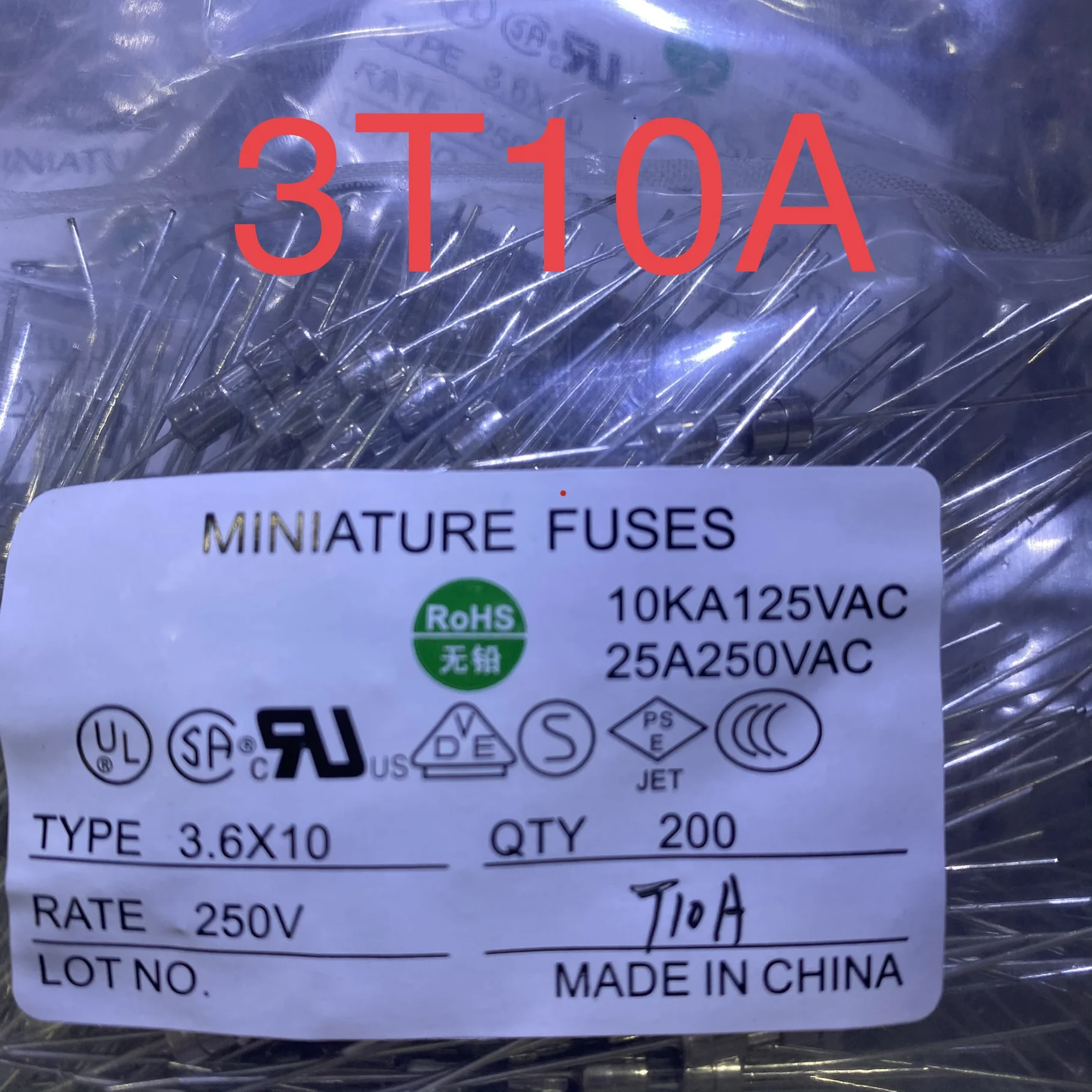 Bulk Pack 20-200PCS 3.6*10mm 250V Slow Blow Fuse Tube with Pins 1A-20A Electrical Circuit Protection 3x10mm Size